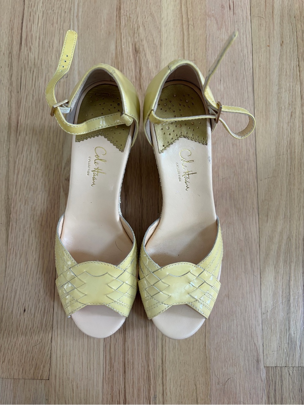 Cole Haan NikeAir 7.5 Yellow 3.5” High Wedge Open Ankle Strap Patent Leather